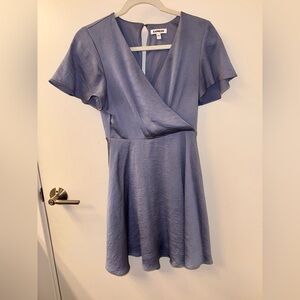 Express Lilac Blue Wrap-Front Mini Dress